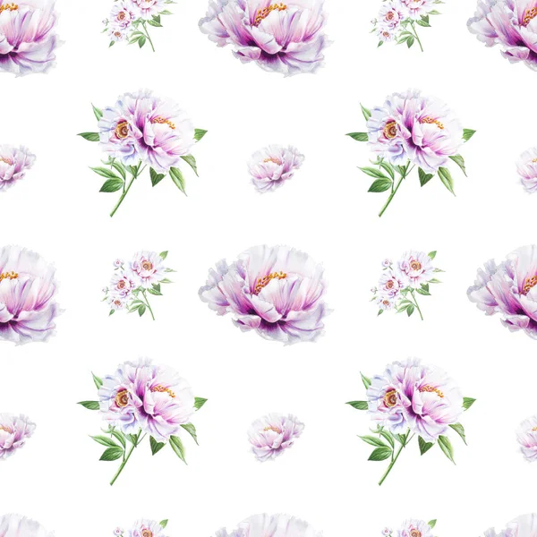 Vit Pion Blommor Sömlös Bakgrund Illustration — Stockfoto