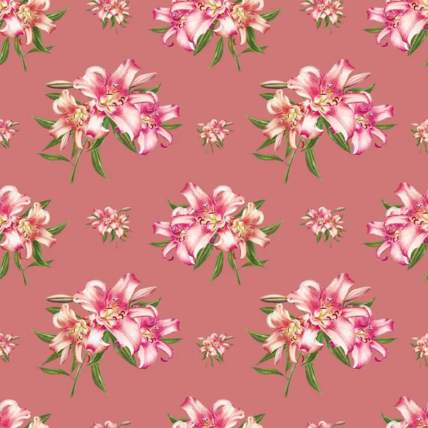 Pink Lilies Seamless Background Pattern — Stock Photo, Image