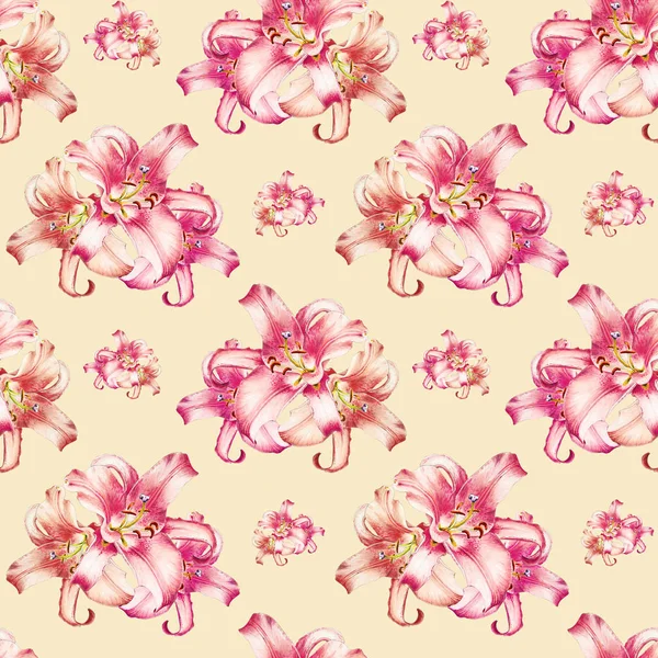 Pink Lilies Seamless Background Pattern — Stock Photo, Image