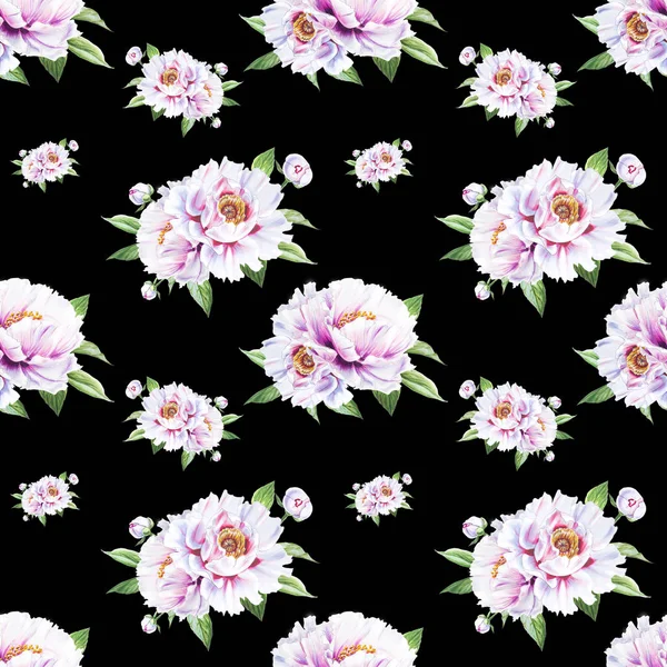 白い牡丹の花のシームレスな背景イラスト — ストック写真