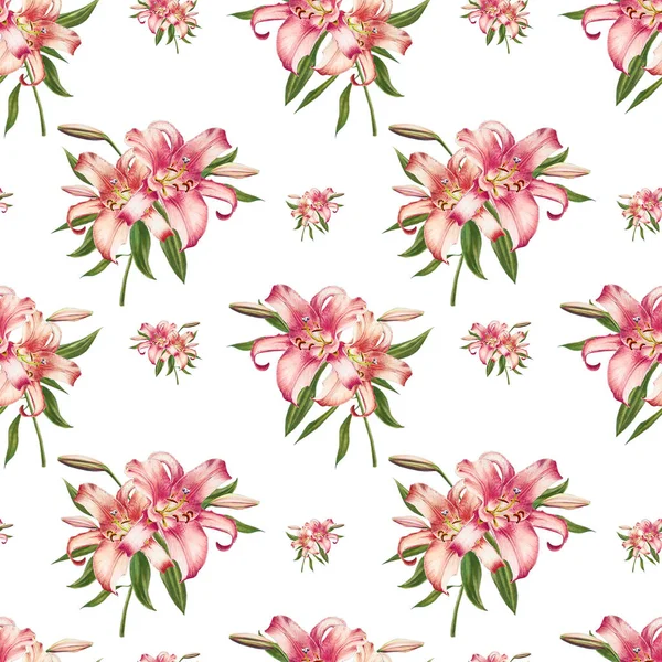 Pink Lilies Seamless Background Pattern — Stock Photo, Image