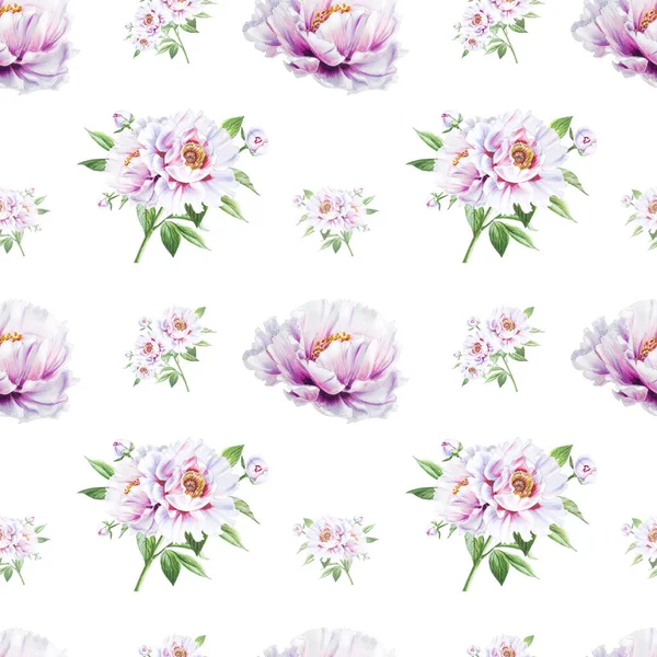 White Peony Flowers Seamless Background Illustration — Stock Photo, Image