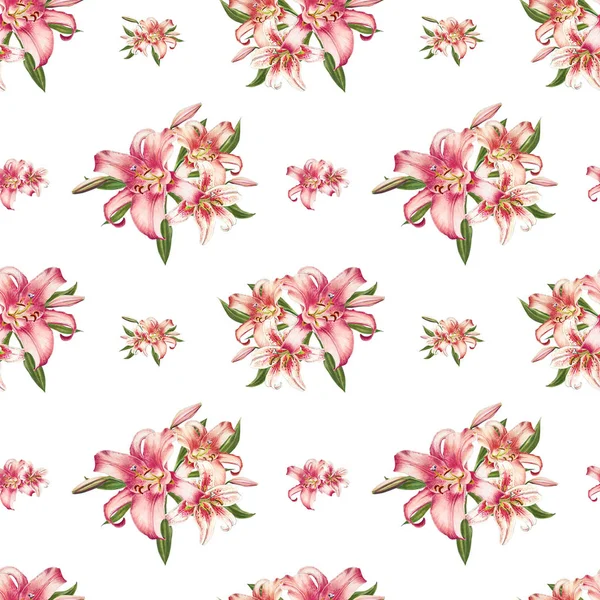 Roze Lelies Naadloze Achtergrond Patroon — Stockfoto