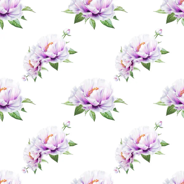 Bianco Peonia Fiori Senza Soluzione Continuità Sfondo Illustrazione — Foto Stock