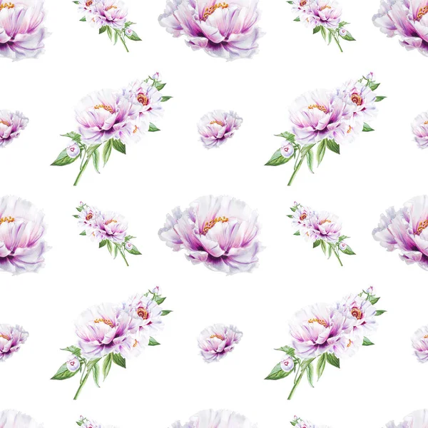 White Peony Flowers Seamless Background Illustration — Stock Photo, Image