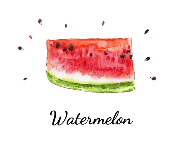 Watermeloen Slice Aquarel Illustratie Wit — Stockfoto