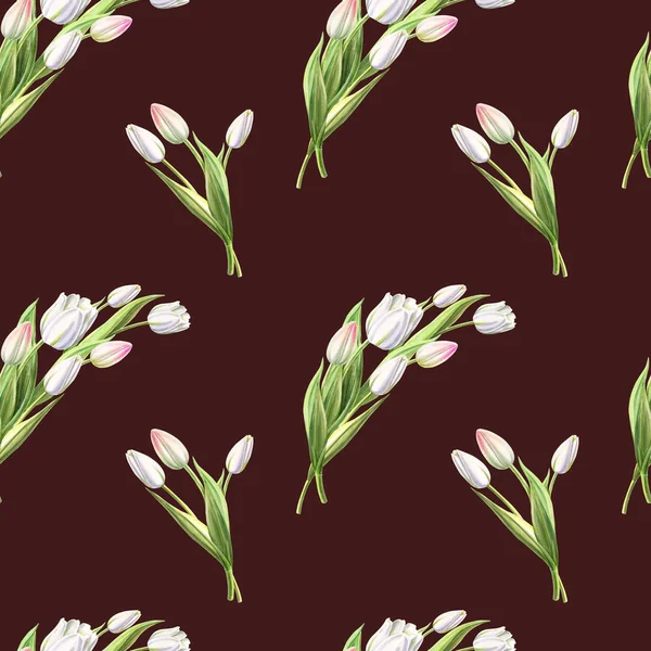 Tulipes Blanches Illustration Modèle Sans Couture — Photo