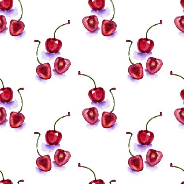 olgun kiraz dikişsiz desen illüstrasyon