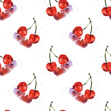 olgun kiraz dikişsiz desen illüstrasyon