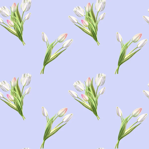 Witte Tulpen Naadloze Patroon Illustratie — Stockfoto
