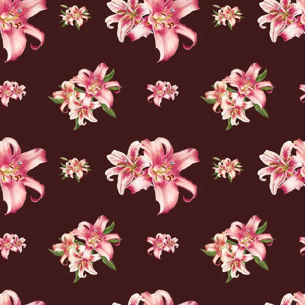 Розовые Лилии Бесшовный Рисунок Фона — стоковое фото