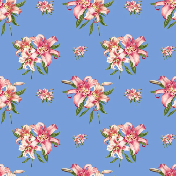 Pink Lilies Seamless Background Pattern — Stock Photo, Image