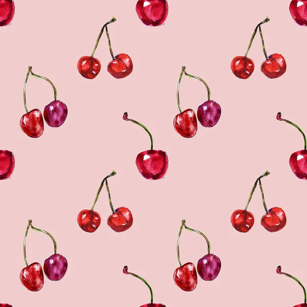 Ripe Cherries Seamless Pattern Illustration — Stock Photo, Image