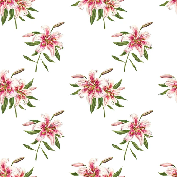 Pink Lilies Seamless Background Pattern — Stock Photo, Image