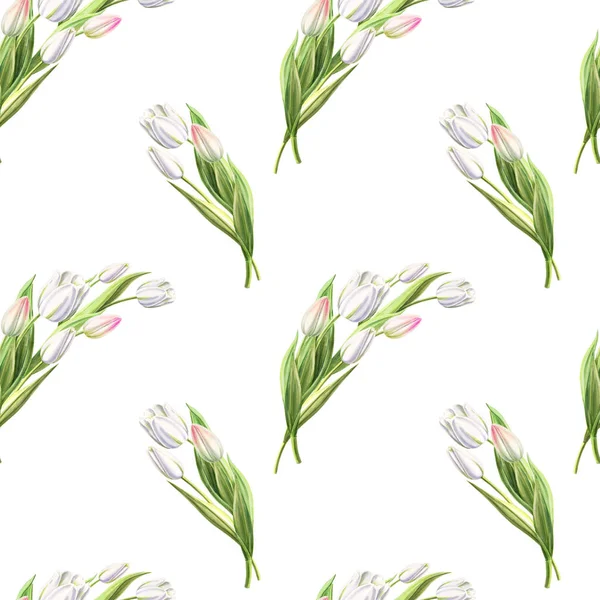 Weiße Tulpen Nahtlose Musterillustration — Stockfoto