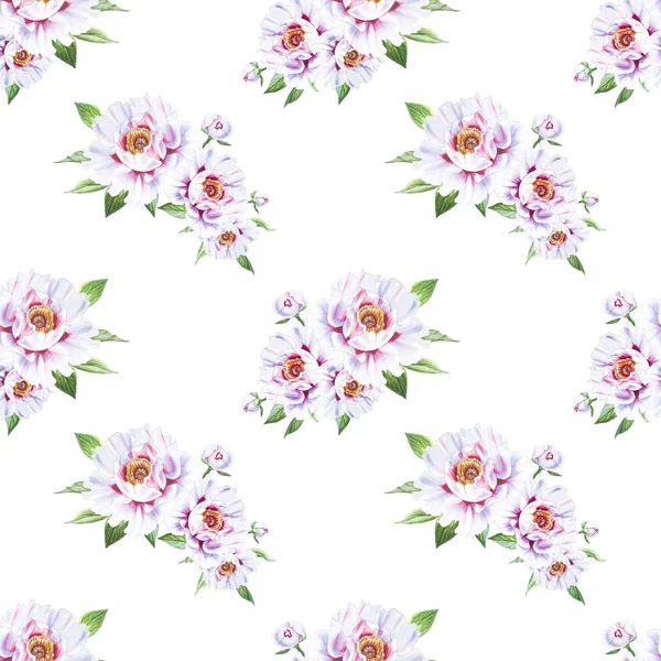 White Peony Flowers Seamless Background Illustration — Stock Photo, Image