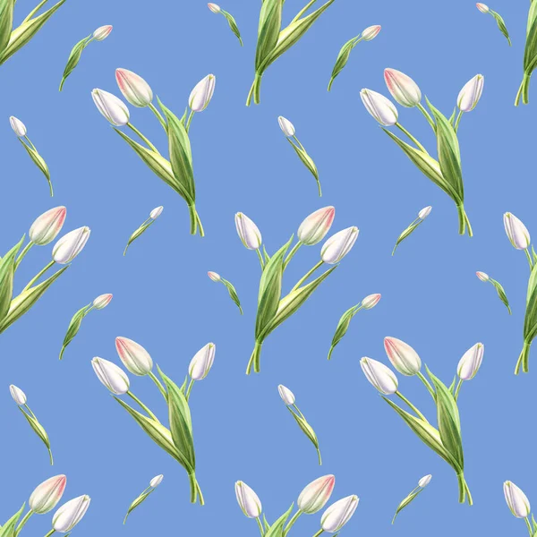 Witte Tulpen Naadloze Patroon Illustratie — Stockfoto