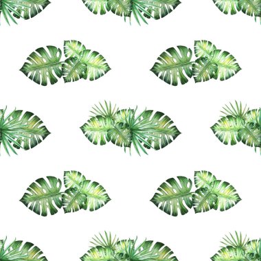 tropikal yaprakları ile dikişsiz desen illüstrasyon