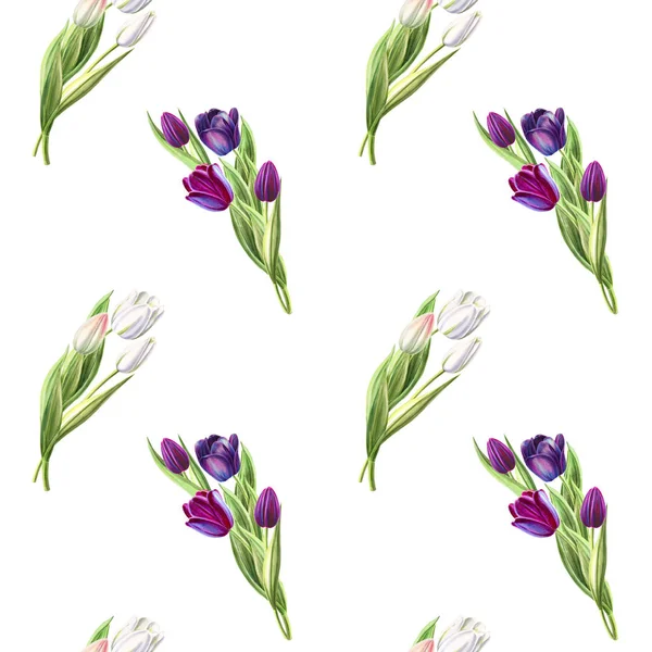 Tulpen Achtergrond Illustratie Naadloze Patroon — Stockfoto