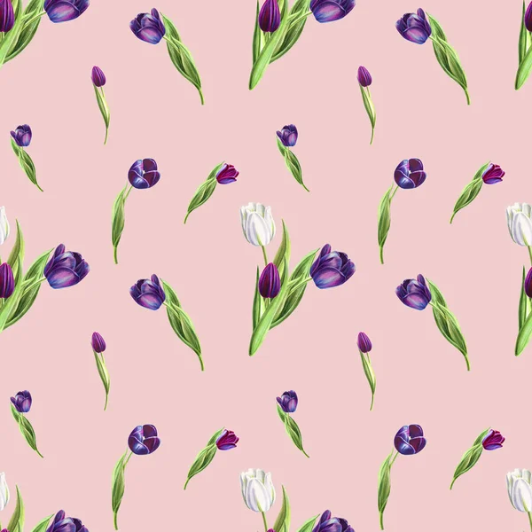 Tulipány Pozadí Ilustrace Bezešvé Vzory — Stock fotografie