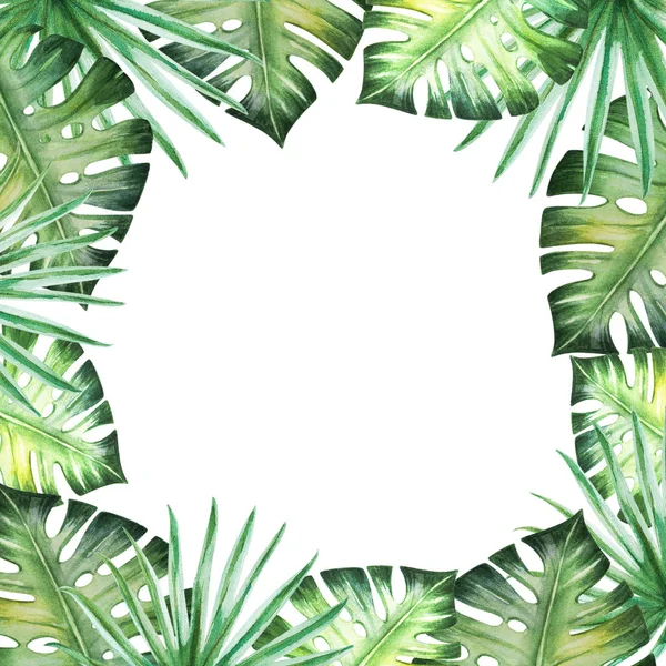 Рамка Тропічних Листя Акварельна Ілюстрація — стокове фото