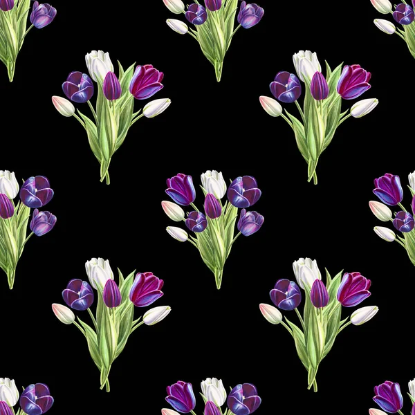 Тюльпани Фонова Ілюстрація Безшовний Візерунок — стокове фото