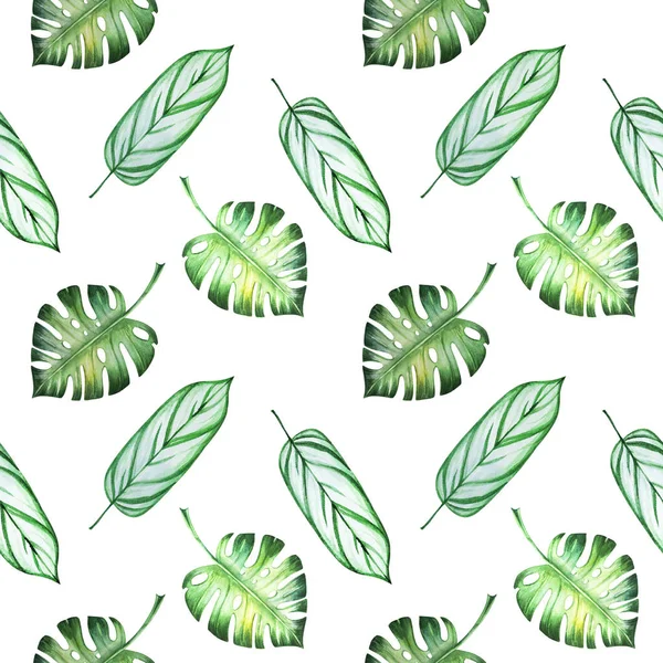 Sömlös Mönster Illustration Med Tropiska Löv — Stockfoto