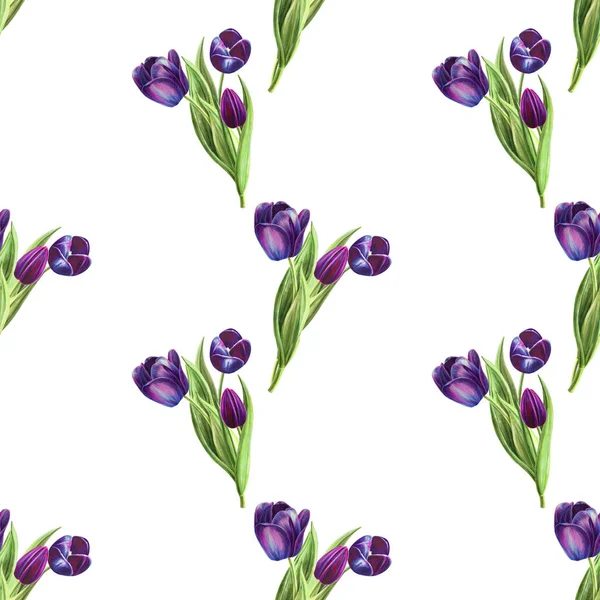 Tulpen Achtergrond Illustratie Naadloze Patroon — Stockfoto