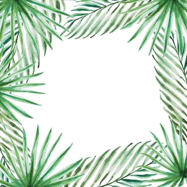 tropical leaves frame, watercolor illustration