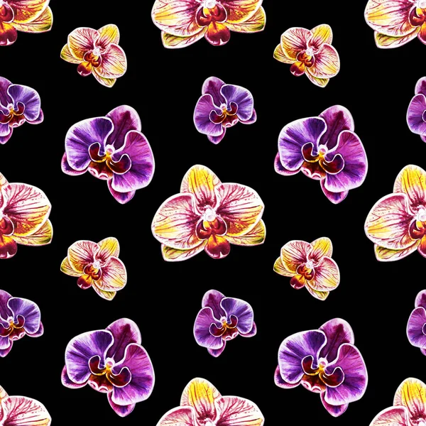 Bezešvé Vzor Akvarel Květy Orchidejí — Stock fotografie