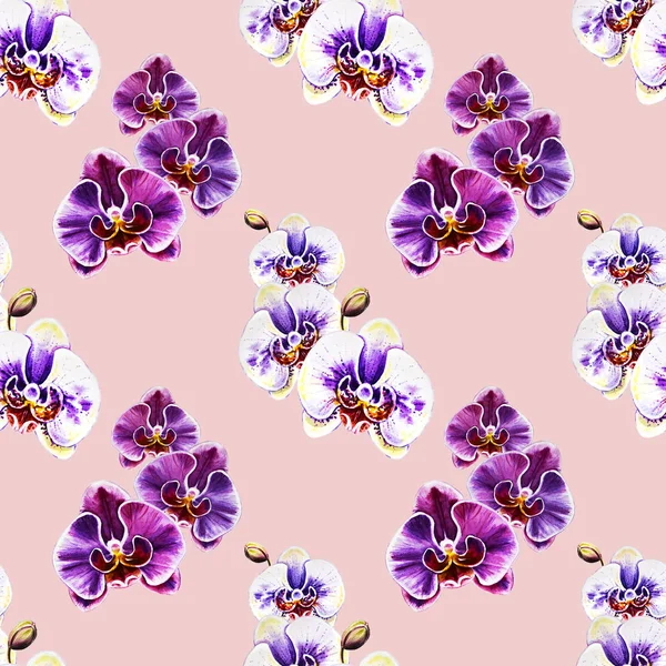 seamless pattern with watercolor orchid flowers 