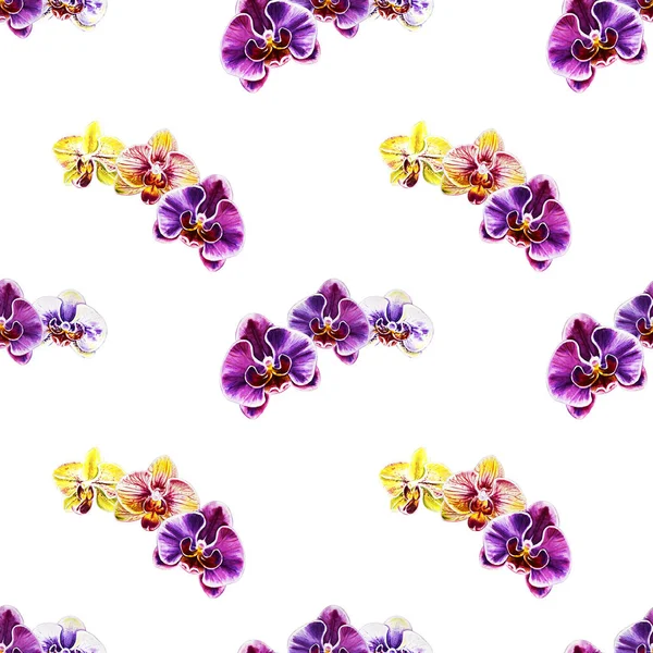 Patrón Sin Costura Con Flores Orquídea Acuarela — Foto de Stock