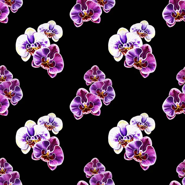 seamless pattern with watercolor orchid flowers 