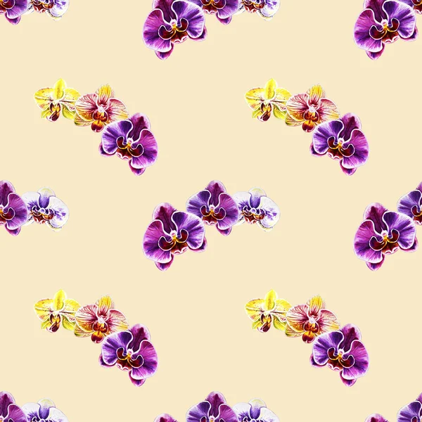 Modello Senza Cuciture Con Fiori Orchidea Acquerello — Foto Stock