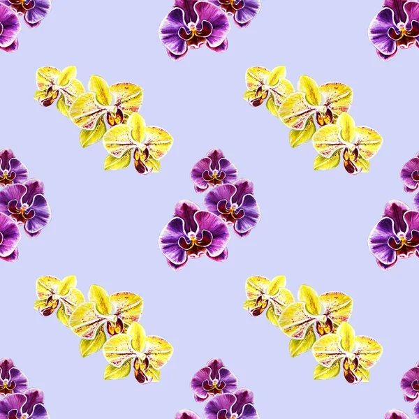 Naadloze Patroon Met Aquarel Orchideebloemen — Stockfoto