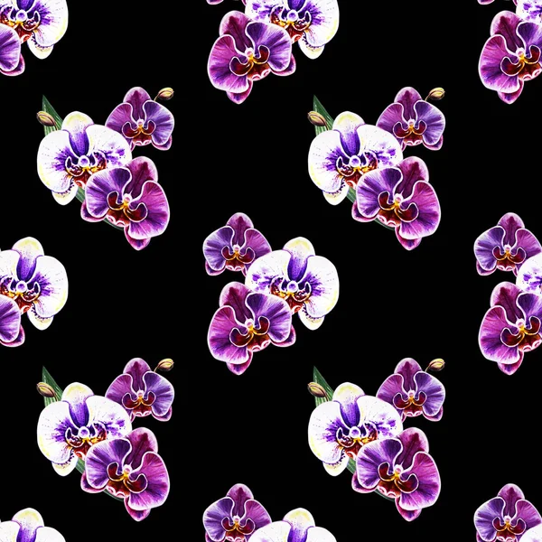 Varrat Nélküli Mintát Akvarell Orchidea Virágok — Stock Fotó