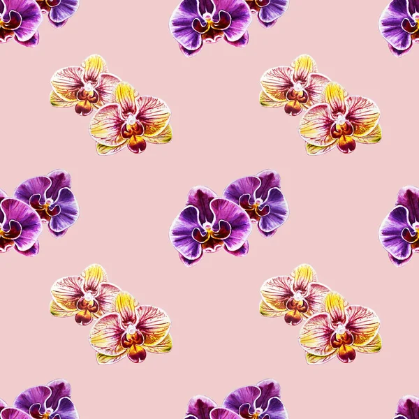 Seamless Mönster Med Akvarell Orkidé Blommor — Stockfoto