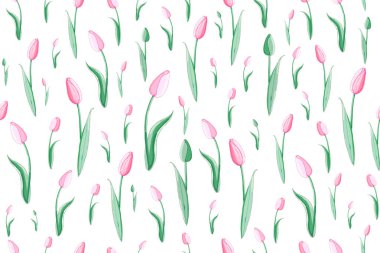 Bahar çiçekler stok vektör çiçek Dikişsiz doku. Sonsuz desen, güzel pembe lale. İzole ve el çizilmiş çizim. Çiçek tasarımı, çiçek zemin. Şenlikli baskı. Düğün, Paskalya.