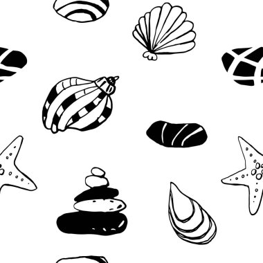 Beyaz zeminüzerinde deniz deniz mürekkep doodle koleksiyonu. Kusursuz desen. Sonsuz doku. Basılı malzemeler için kullanılabilir. Tatil tatil arka plan. Elle çizilmiş tasarım elemanları. Şenlikli baskı. 