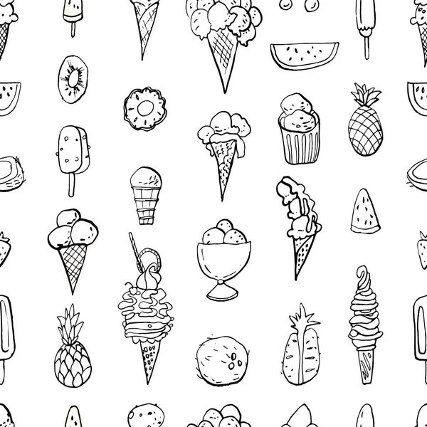 Modèle Sans Couture Seringues Encre Dessert Froid Été Glace Fraîche — Image vectorielle