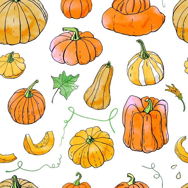 Naadloos Patroon Van Fel Oranje Herfst Pompoenen Herfst Oogst Vector — Stockvector