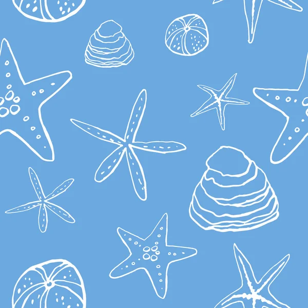 Beyaz zemin üzerinde deniz kabuğu mürekkep doodle koleksiyonu. Kusursuz desen. Sonsuz doku. Basılı malzemeler için kullanılabilir. Sualtı arka planı. Elle çizilmiş tasarım elemanları. Şenlikli baskı. Duvar kağıdı.