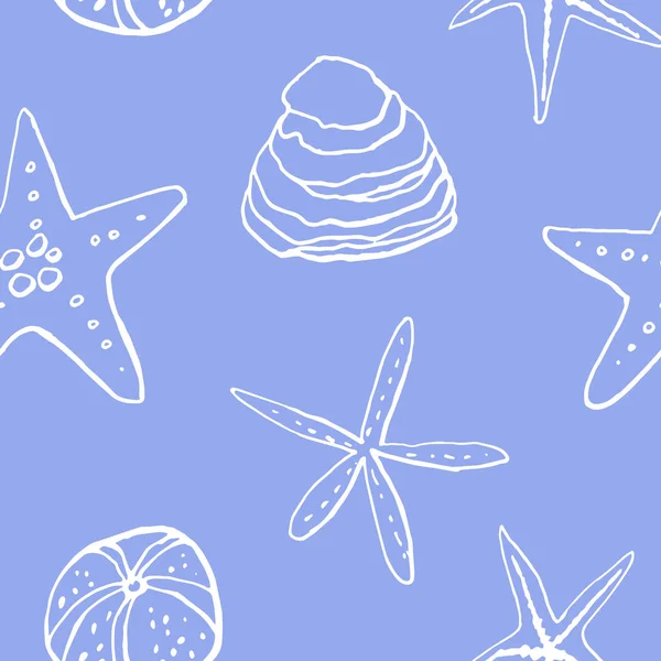 Beyaz zemin üzerinde deniz kabuğu mürekkep doodle koleksiyonu. Kusursuz desen. Sonsuz doku. Basılı malzemeler için kullanılabilir. Sualtı arka planı. Elle çizilmiş tasarım elemanları. Şenlikli baskı. Duvar kağıdı.