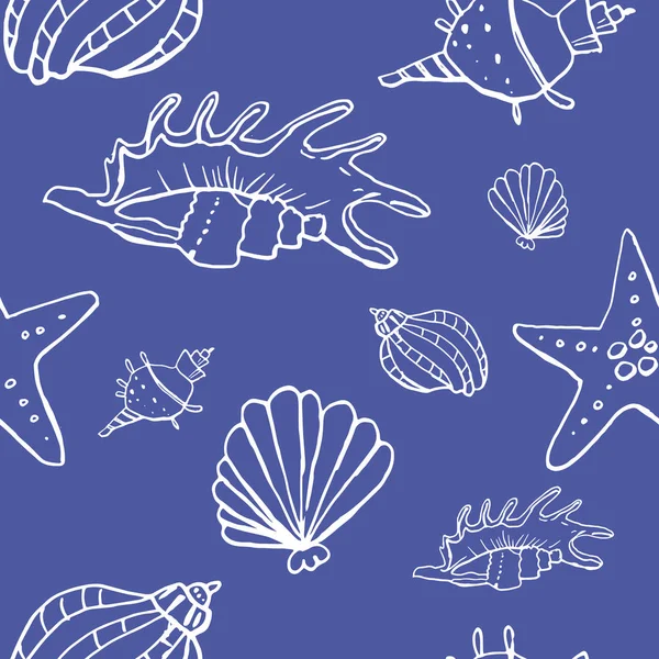 Beyaz zemin üzerinde deniz kabuğu mürekkep doodle koleksiyonu. Kusursuz desen. Sonsuz doku. Basılı malzemeler için kullanılabilir. Sualtı arka planı. Elle çizilmiş tasarım elemanları. Şenlikli baskı. Duvar kağıdı.