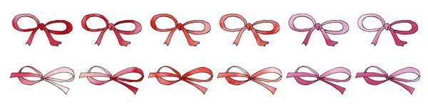 Праздничная Коллекция Красной Ленты Завязанных Бантов Акварельной Текстурой Коллекция Праздника — стоковый вектор