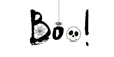 Cadılar bayramı tebrik kartın kutlu olsun. Vektör stoğu ayarlandı. Harfleri olan sevimli karikatürler. Tatil geçmişi. El yapımı tasarım elementleri. Kartpostallar, selamlar, logolar.