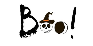 Cadılar bayramı tebrik kartın kutlu olsun. Vektör stoğu ayarlandı. Harfleri olan sevimli karikatürler. Tatil geçmişi. El yapımı tasarım elementleri. Kartpostallar, selamlar, logolar.