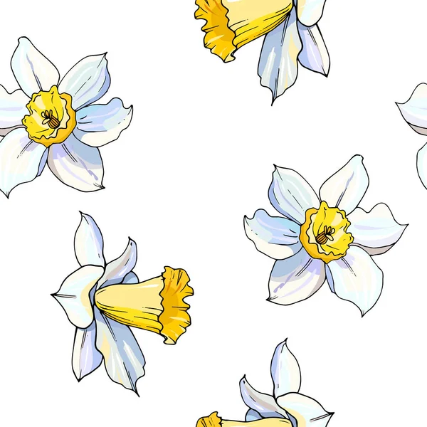 Vector Illustratie Van Bloeiende Narcissen Bloemen Set Bloemen Achtergrond — Stockvector