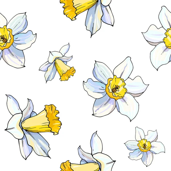 Vektor Illustration Der Blühenden Narzissenblumen Gesetzt Floraler Hintergrund — Stockvektor