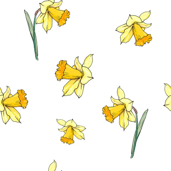 Διανυσματική Απεικόνιση Των Λουλουδιών Άνθηση Νάρκισσος Που Floral Φόντο — Διανυσματικό Αρχείο